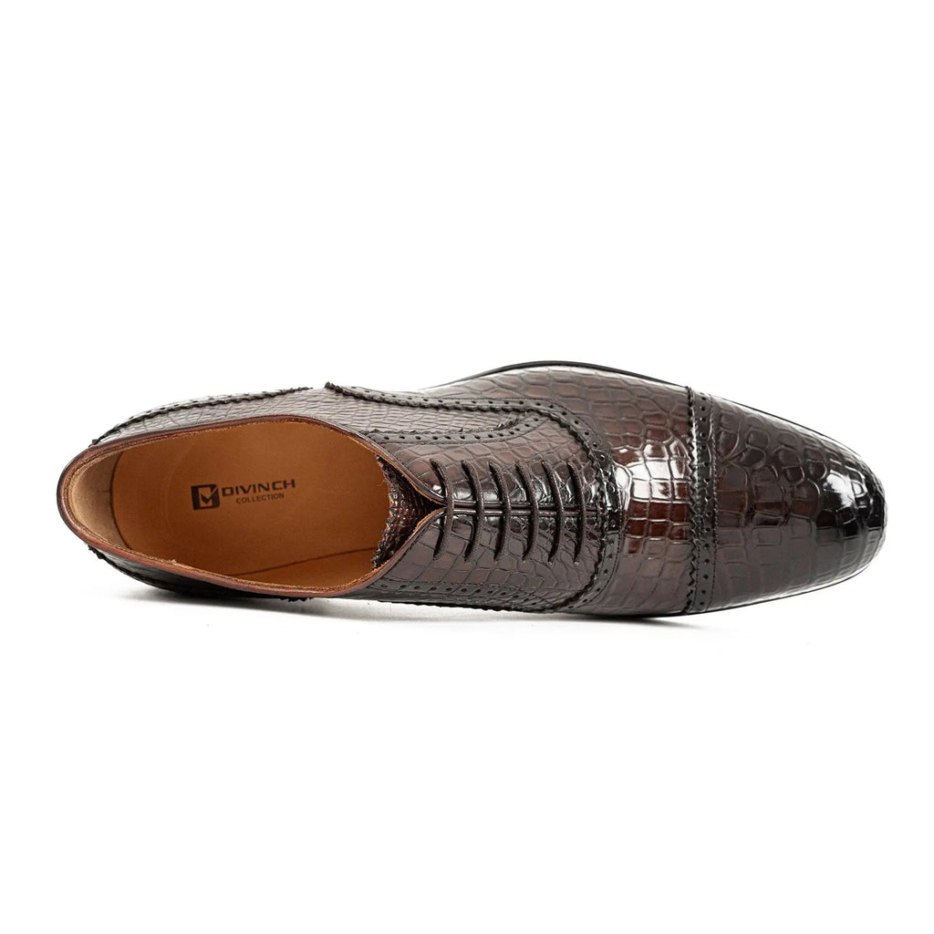 Alligator Skin Oxford Shoes Coffee DIVINCH