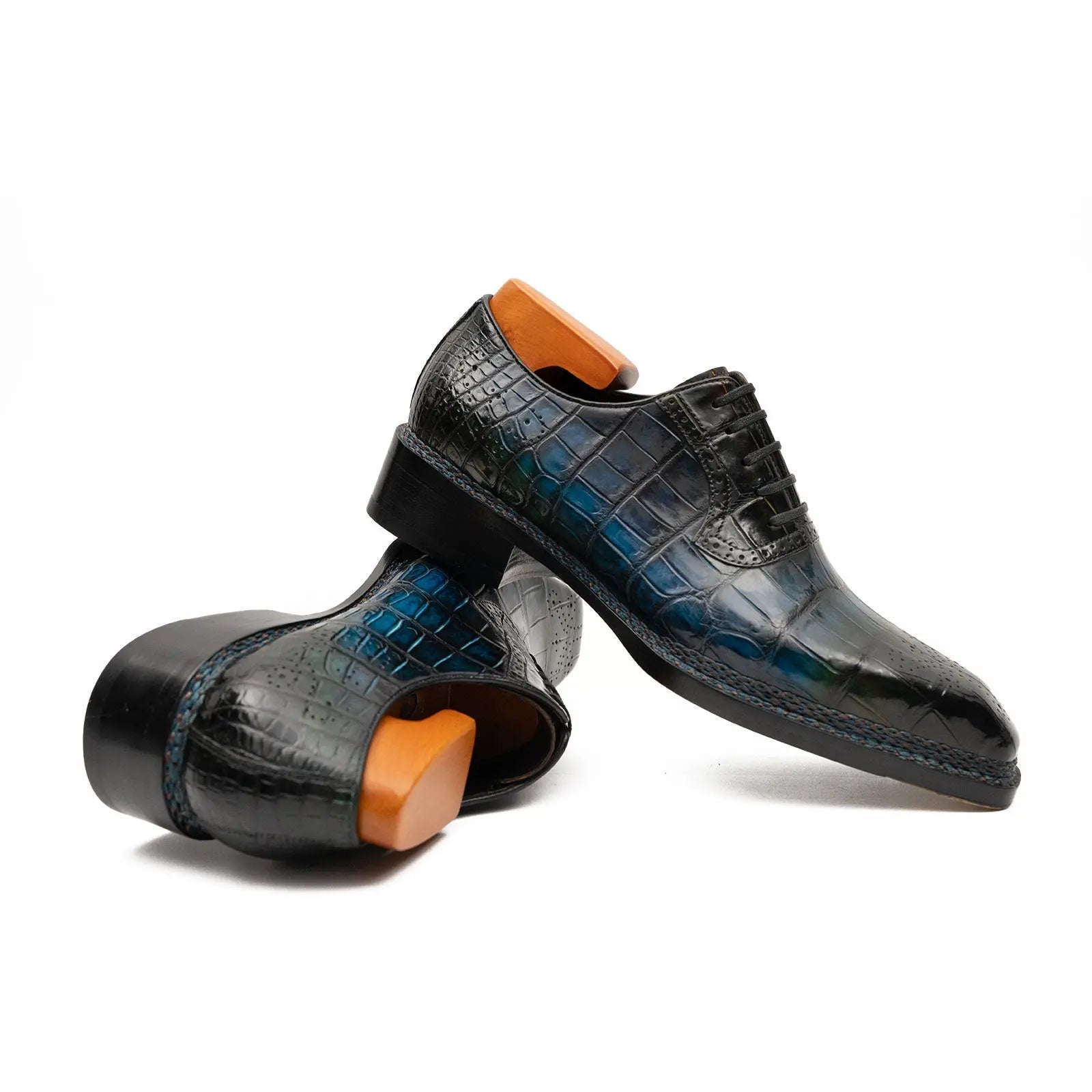 BLUE Crocodile Oxford Shoes Goodyear Norwegian 8015 DIVINCH