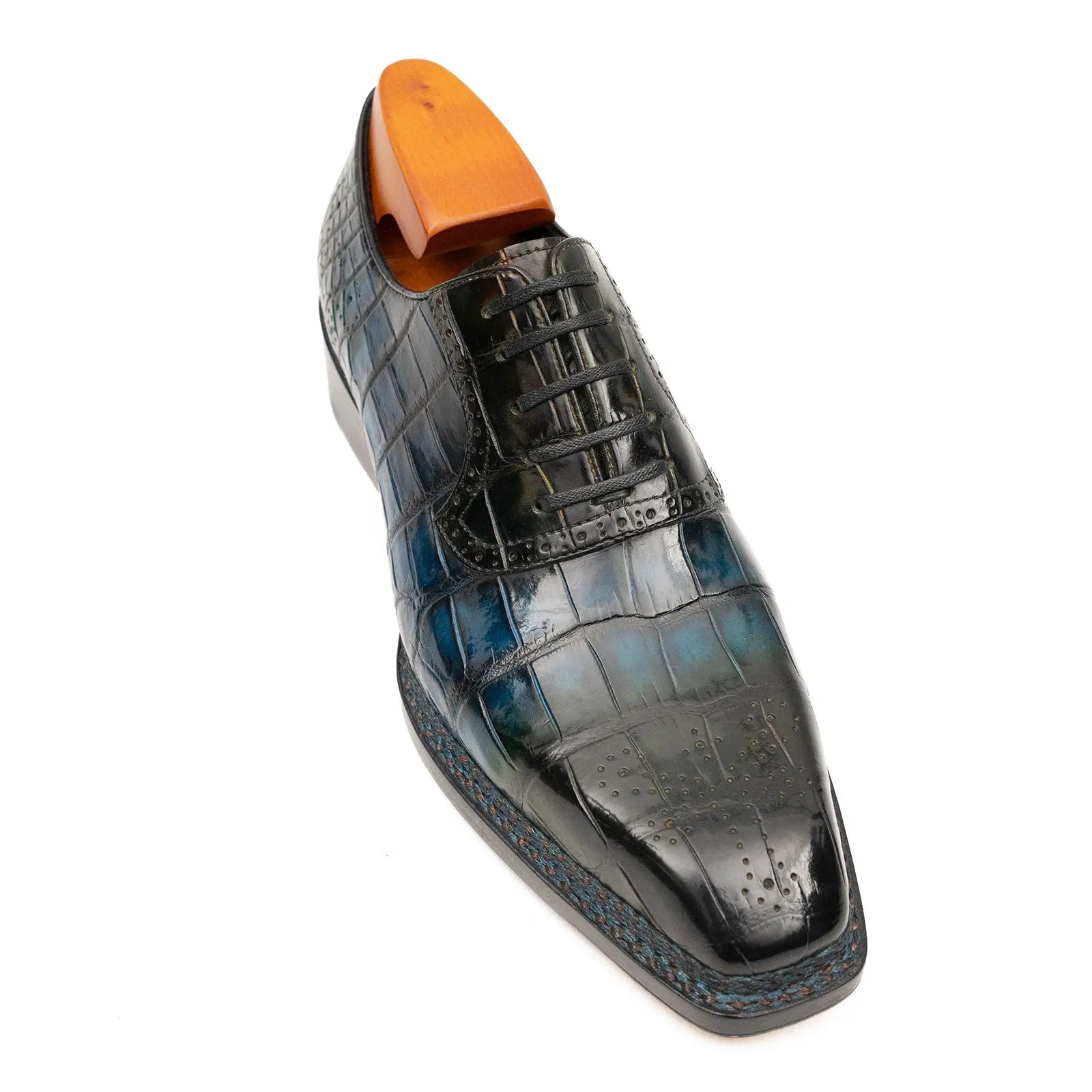 BLUE Crocodile Oxford Shoes Goodyear Norwegian 8015 DIVINCH