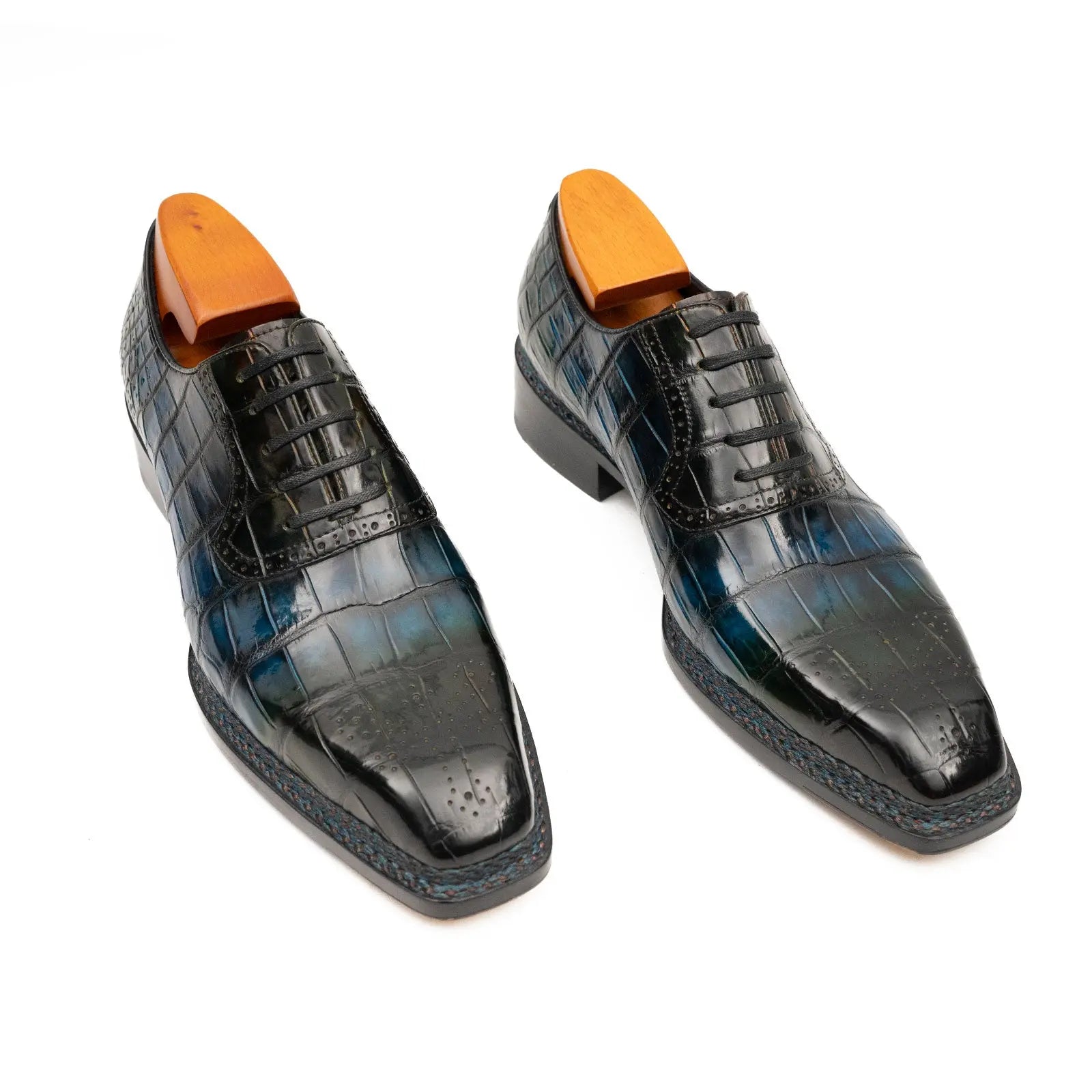 BLUE Crocodile Oxford Shoes Goodyear Norwegian 8015 DIVINCH