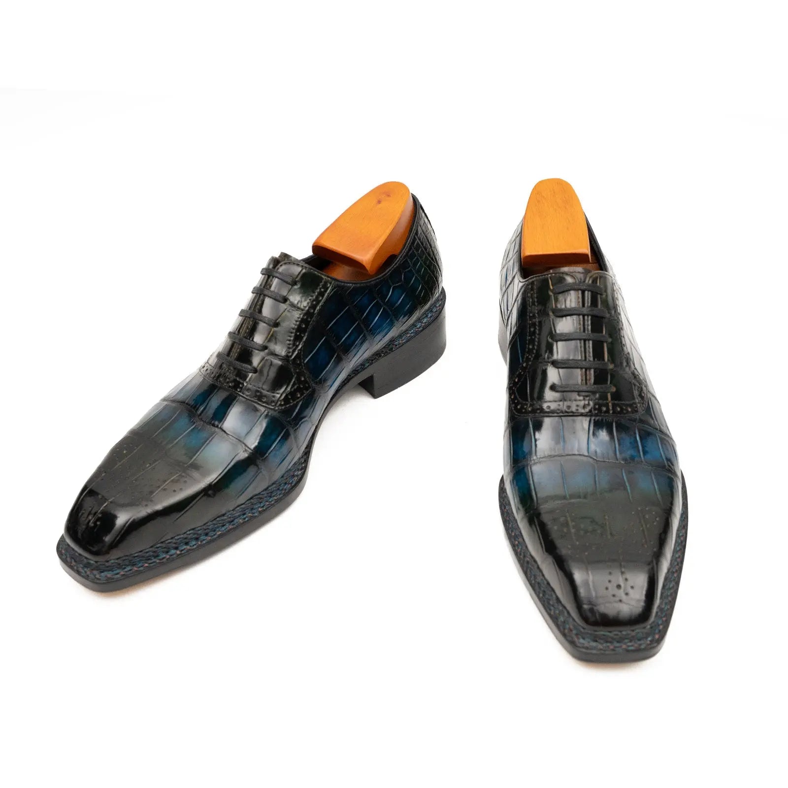 BLUE Crocodile Oxford Shoes Goodyear Norwegian 8015 DIVINCH