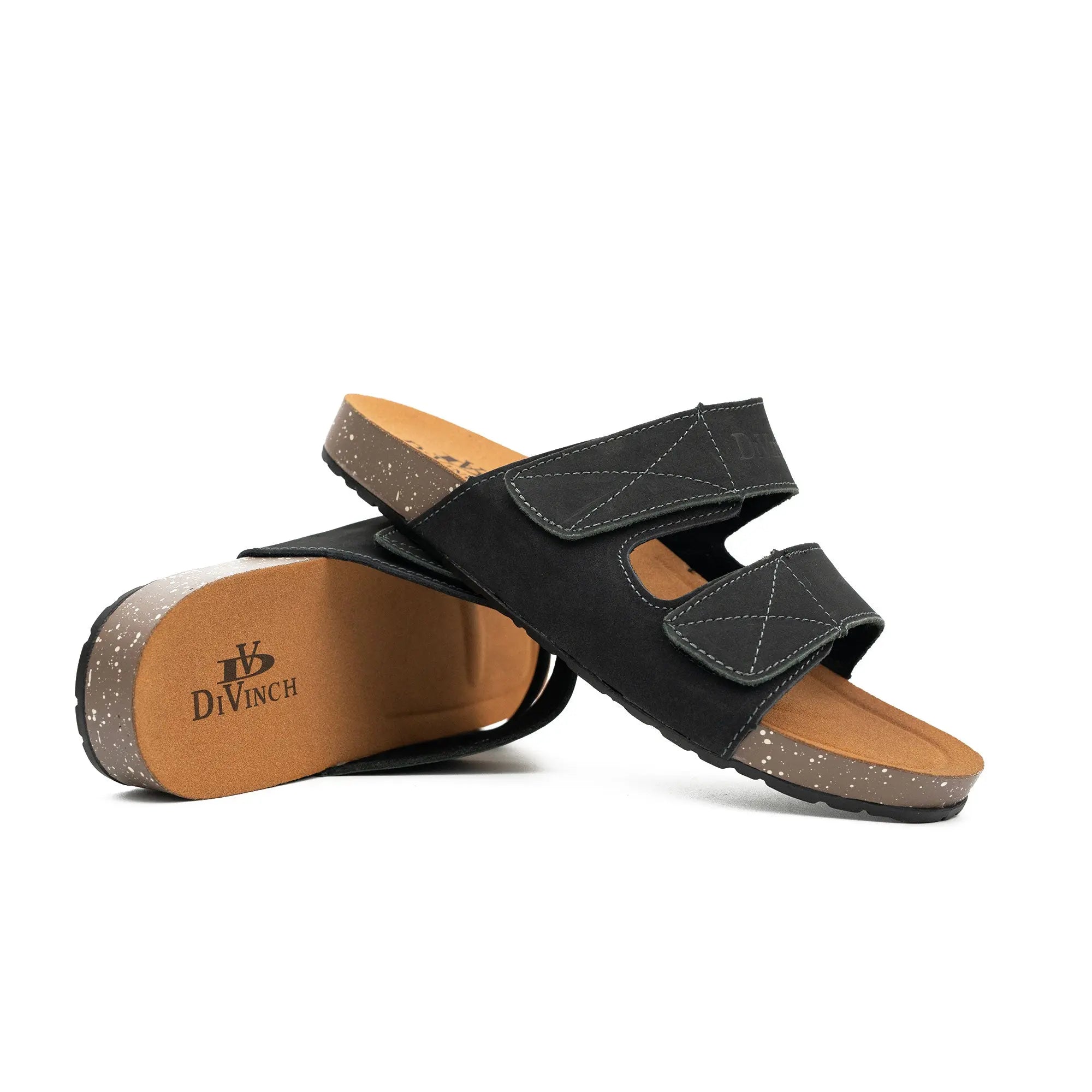 Black Adjustable Slide Sandals DIVINCH
