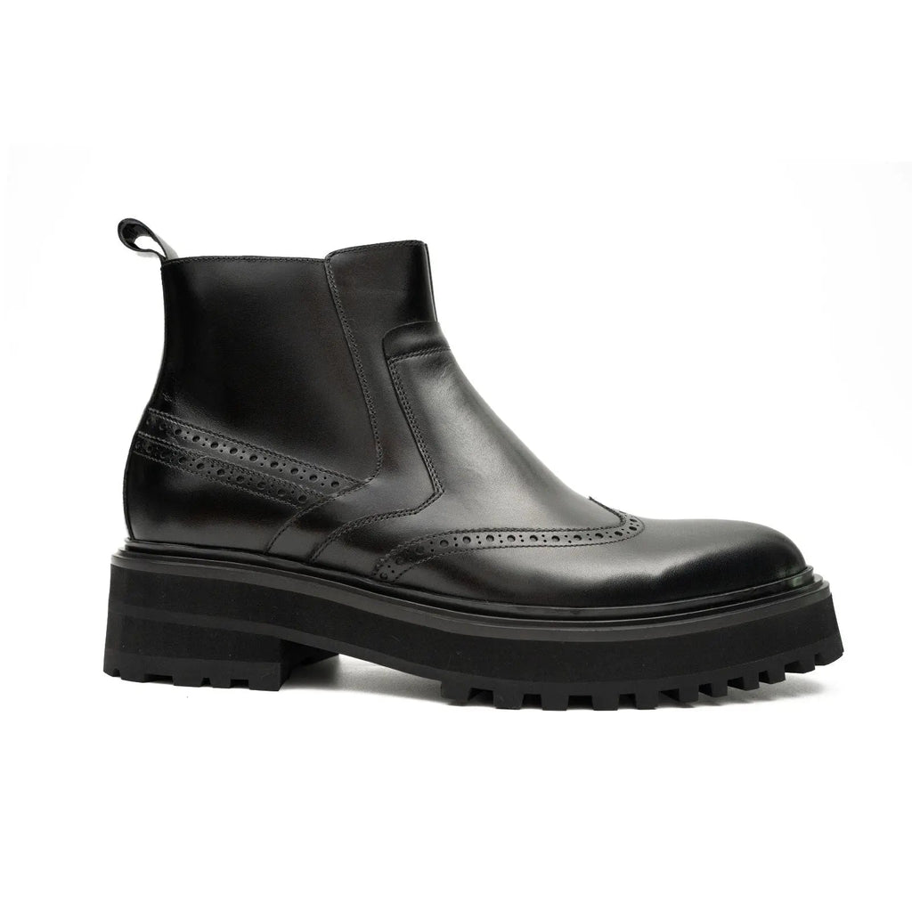 Black Brogue Leather Chelsea Boots DIVINCH