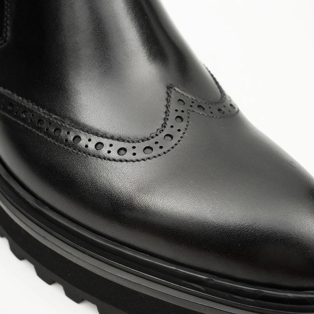 Black Brogue Leather Chelsea Boots DIVINCH