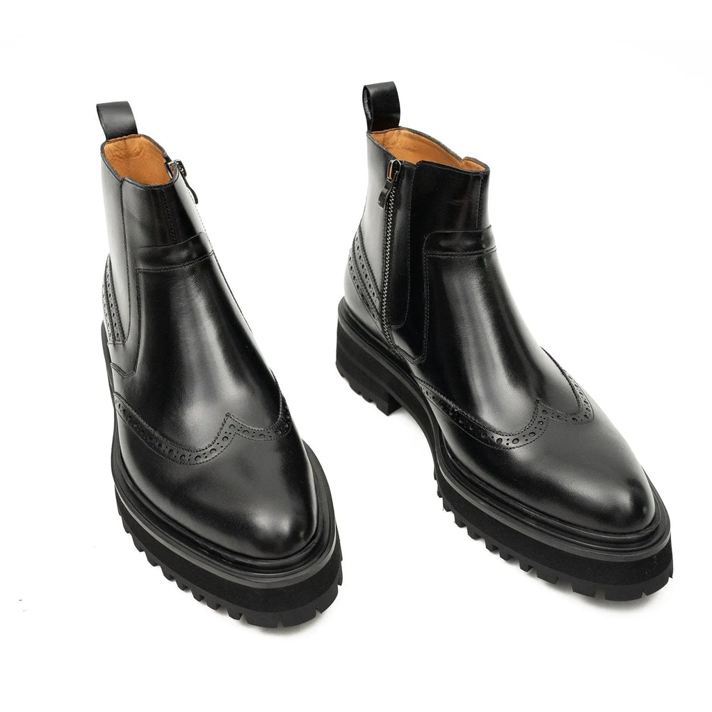 Black Brogue Leather Chelsea Boots DIVINCH