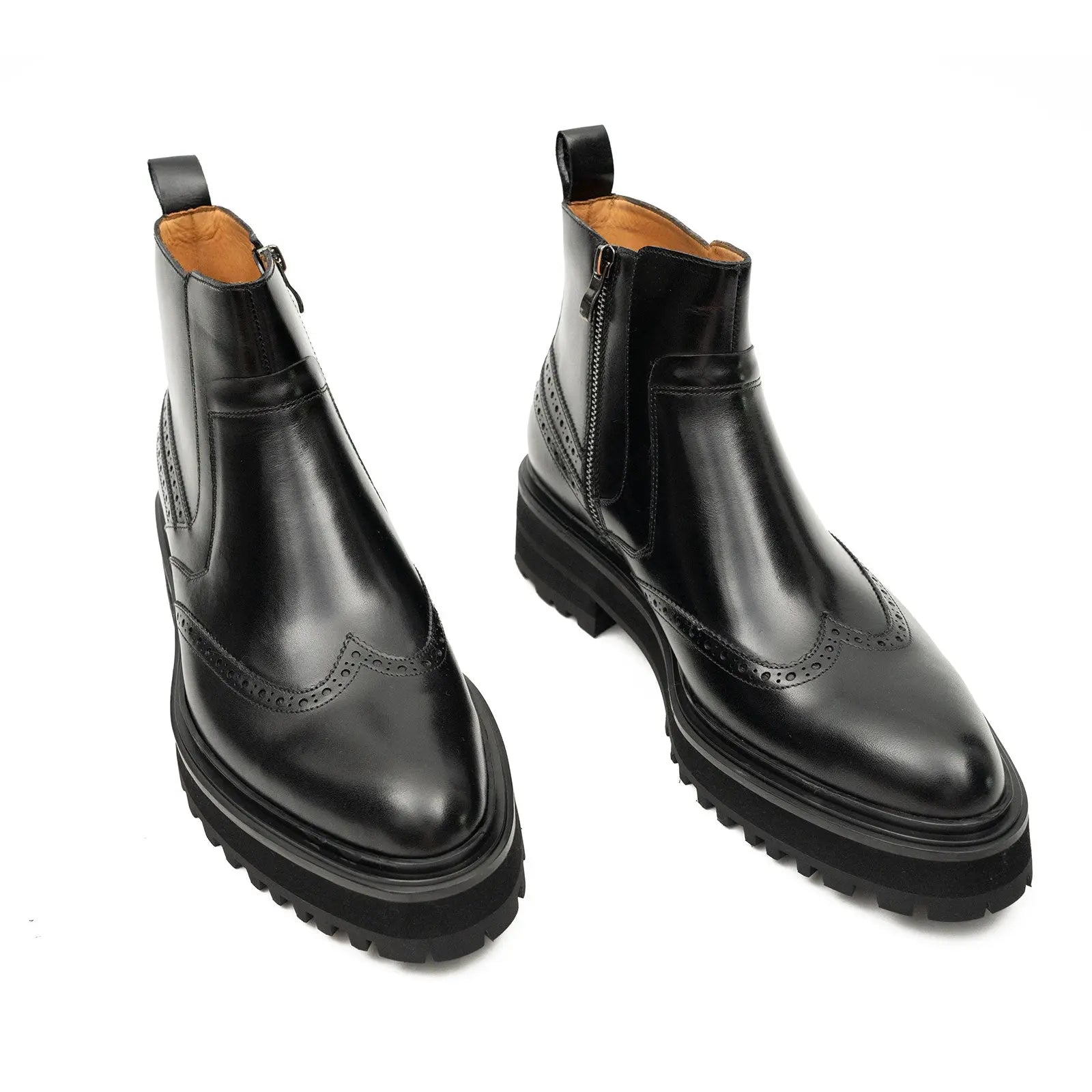 Black Brogue Leather Chelsea Boots DIVINCH