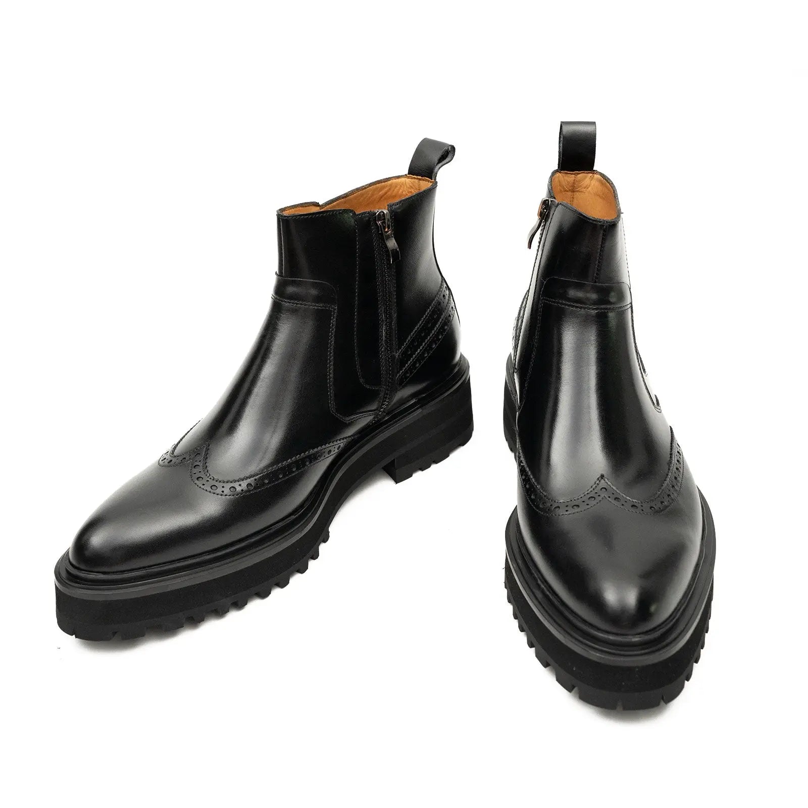 Black Brogue Leather Chelsea Boots DIVINCH