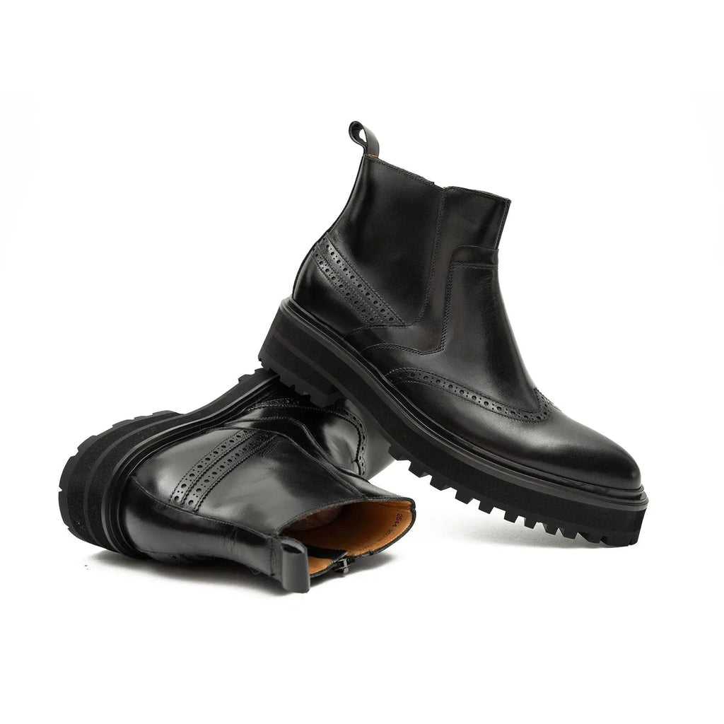 Black Brogue Leather Chelsea Boots DIVINCH