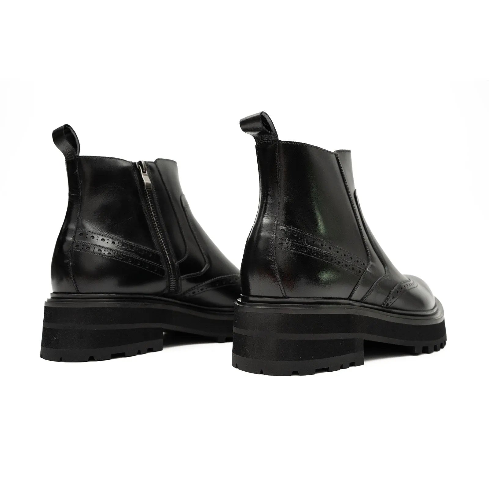 Black Brogue Leather Chelsea Boots DIVINCH