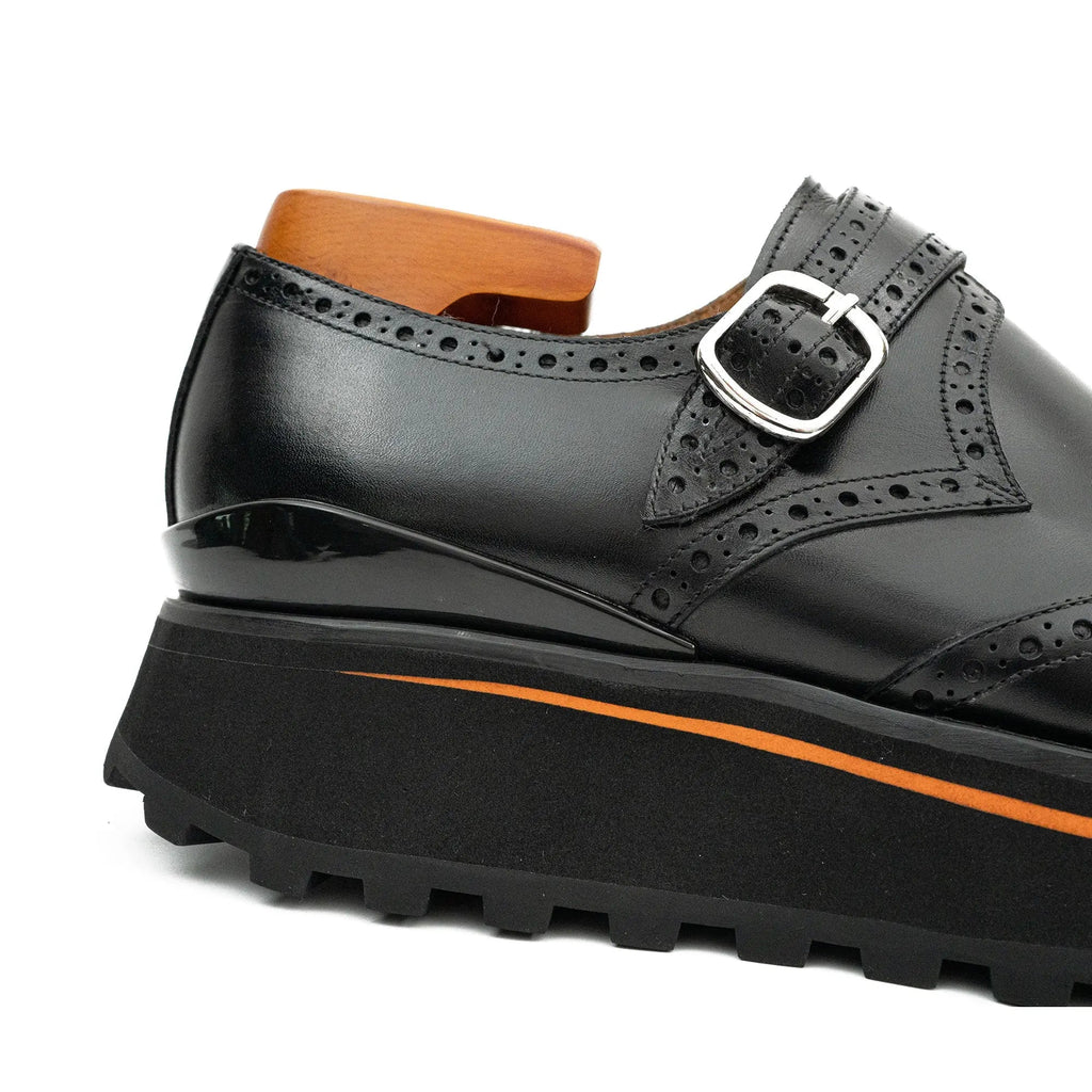 Black Brogue Monk Shoes With Chunky Sole Divinch