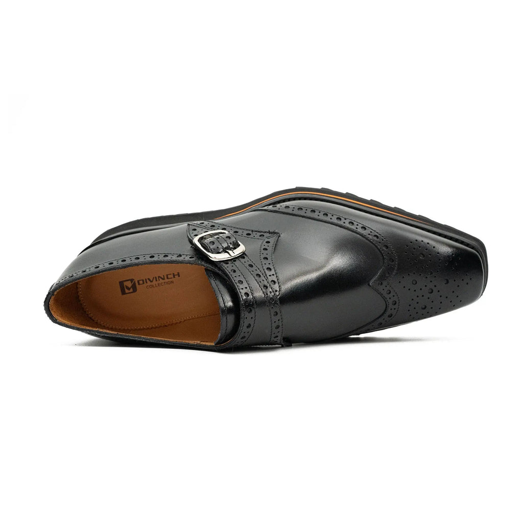 Black Brogue Monk Shoes With Chunky Sole Divinch