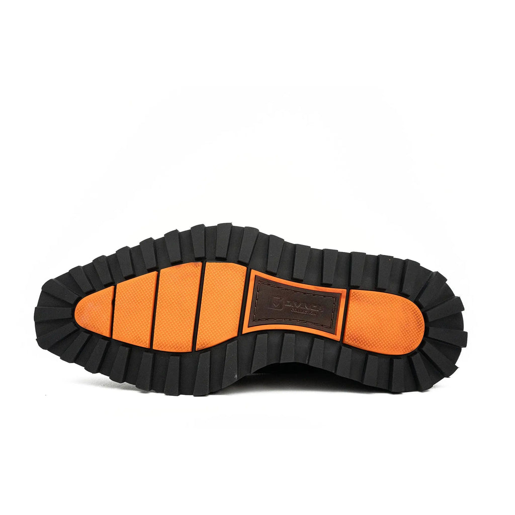 Black Brogue Monk Shoes With Chunky Sole Divinch