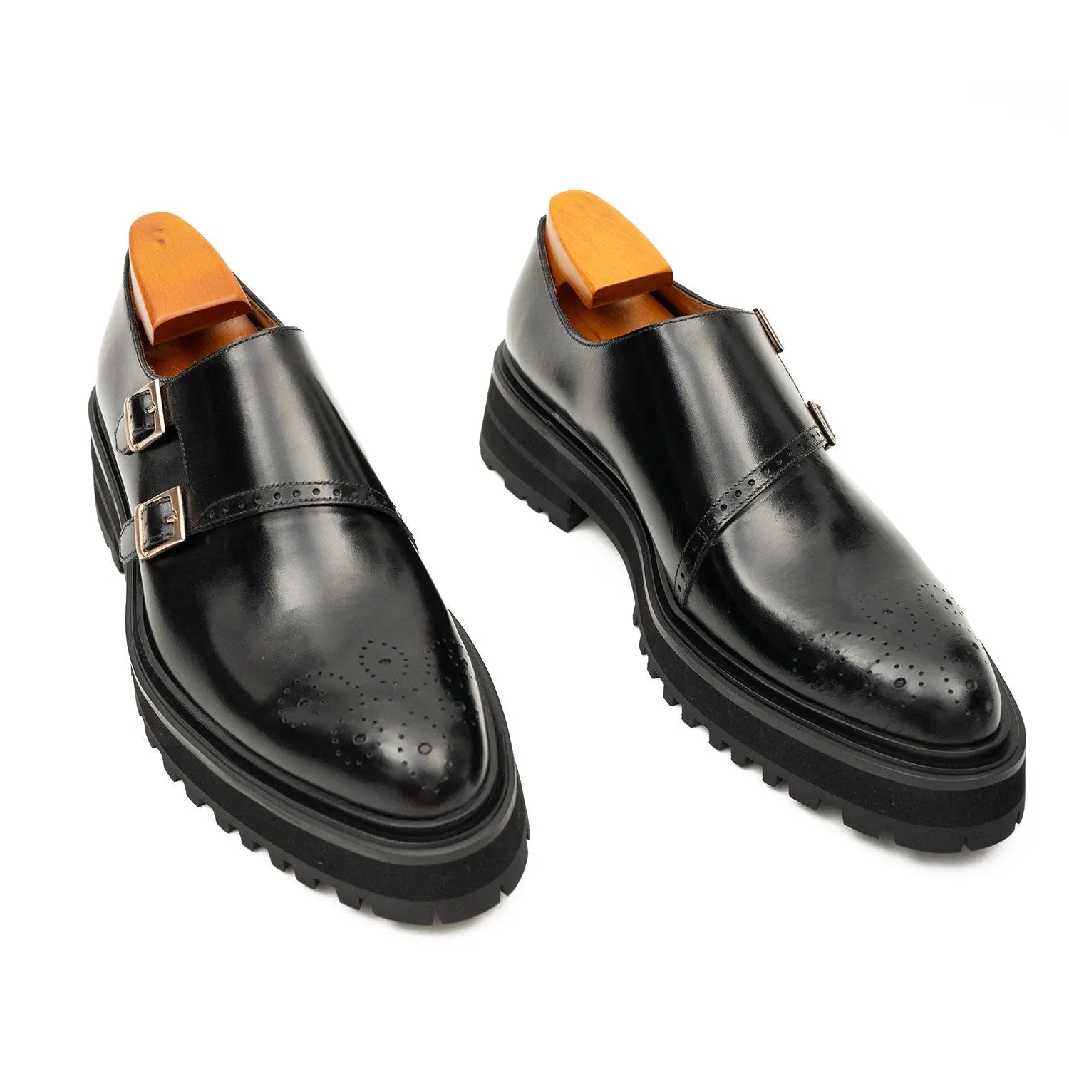 Black Dual-Buckle Chunky Sole Brogues Divinch