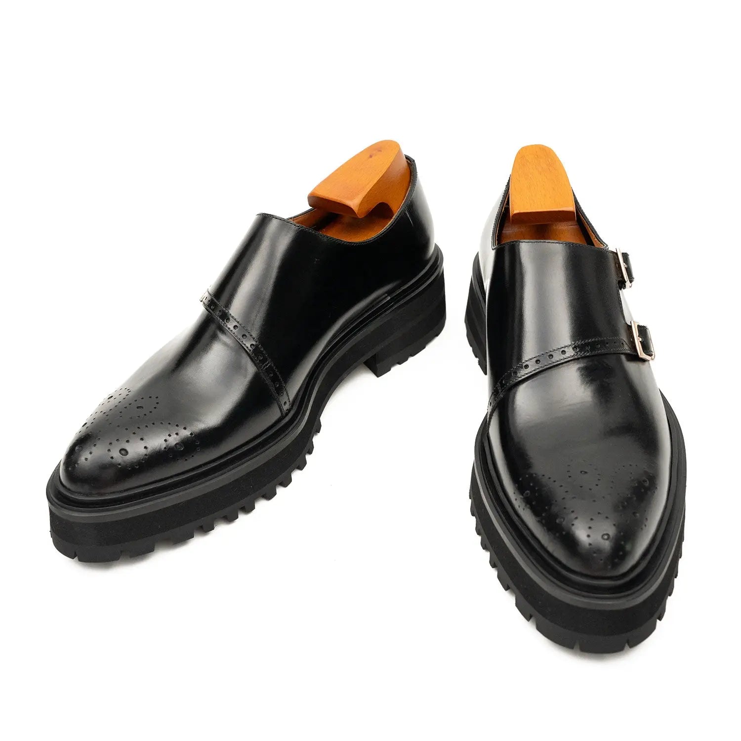 Black Dual-Buckle Chunky Sole Brogues Divinch