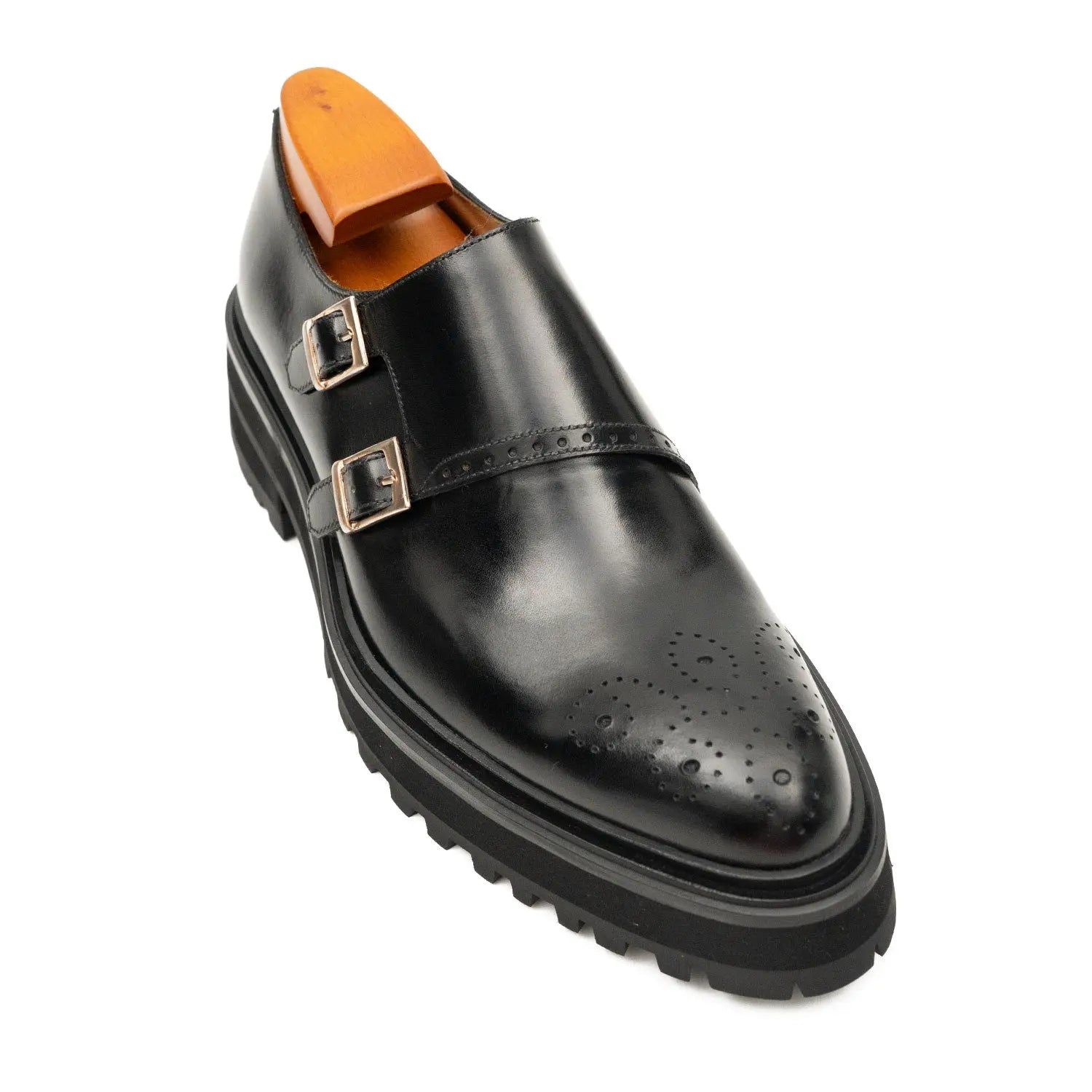Black Dual-Buckle Chunky Sole Brogues Divinch