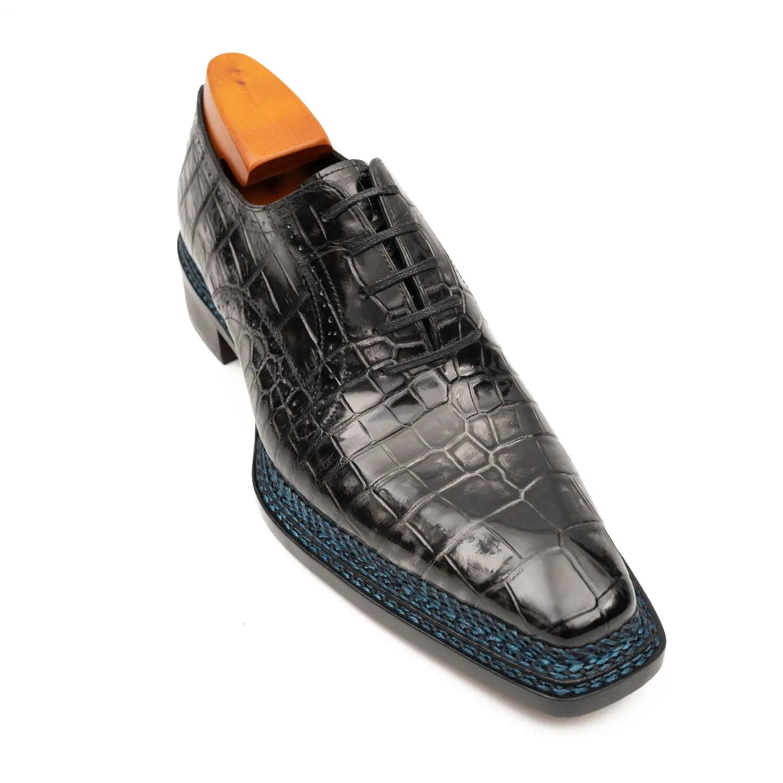 Black Grey Crocodile Oxford Shoes Goodyear Norwegian 8018 DIVINCH