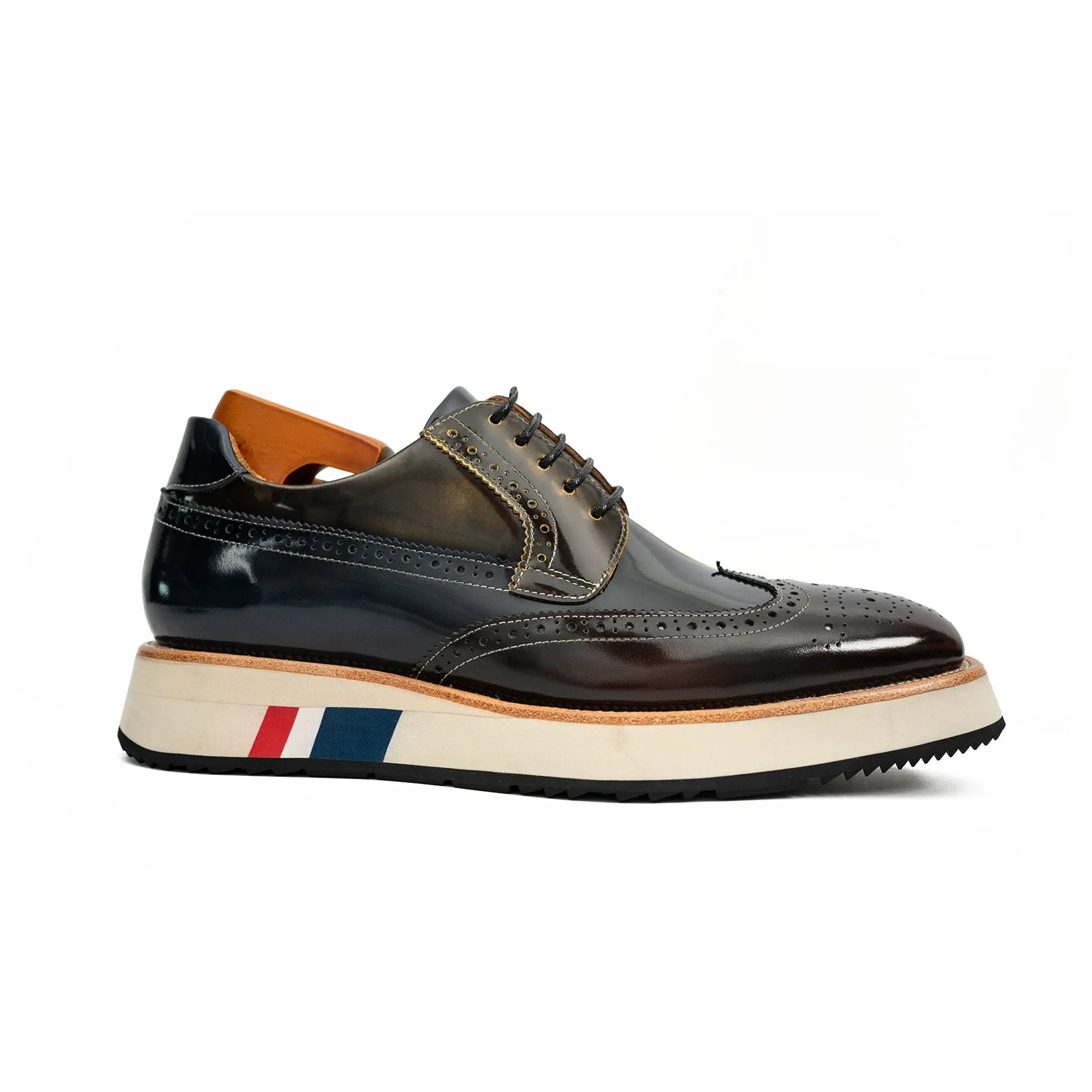 Black & Brown Brogues with Striped Sole Divinch