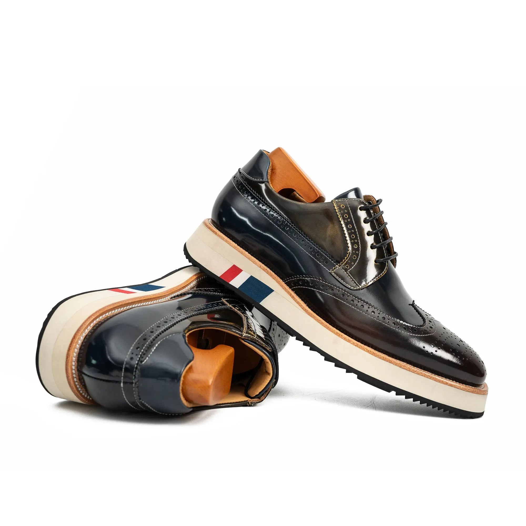 Black & Brown Brogues with Striped Sole Divinch