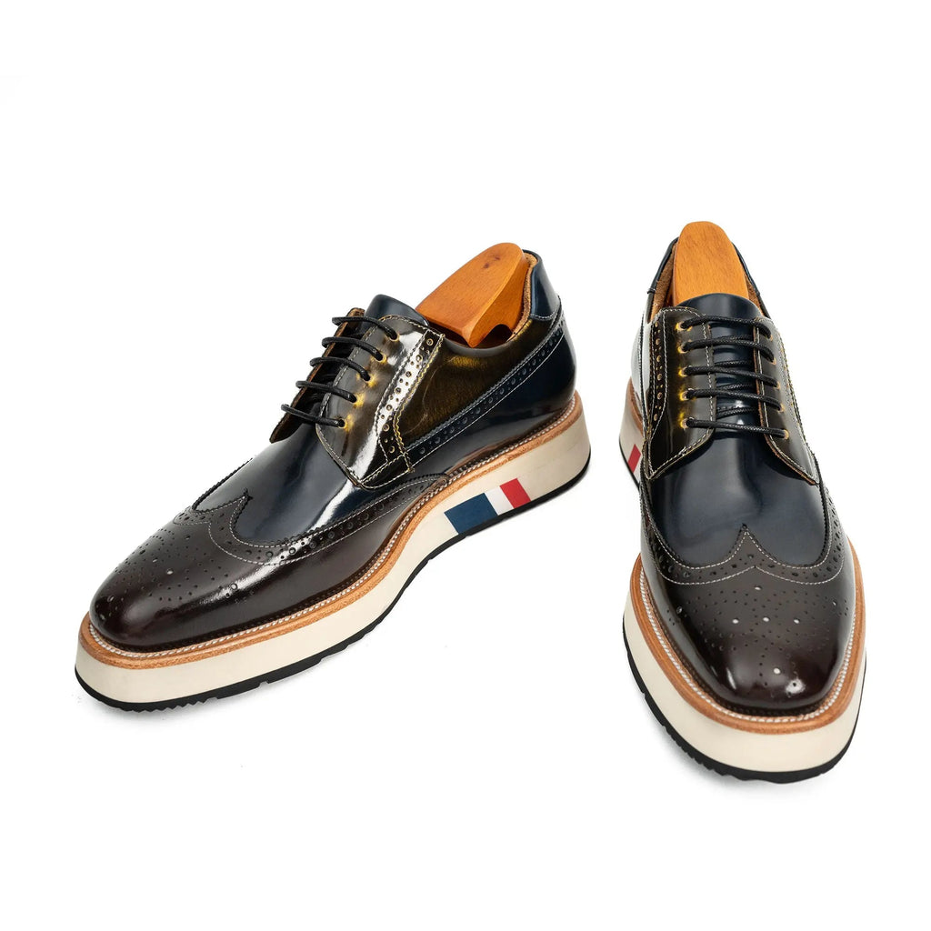 Black & Brown Brogues with Striped Sole Divinch