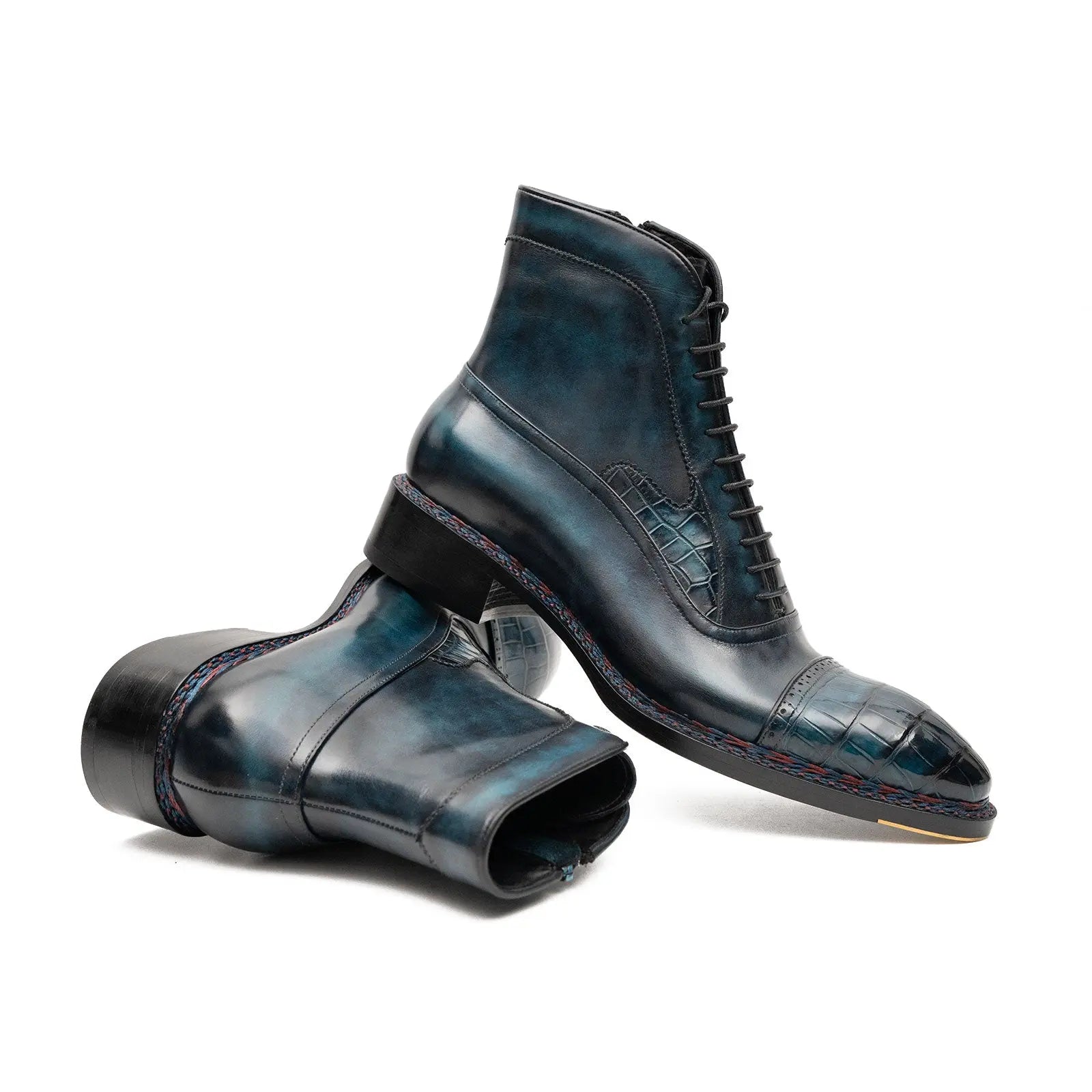 Blue Genuine Alligator Leather Boots Goodyear Norwegian Welt DIVINCH