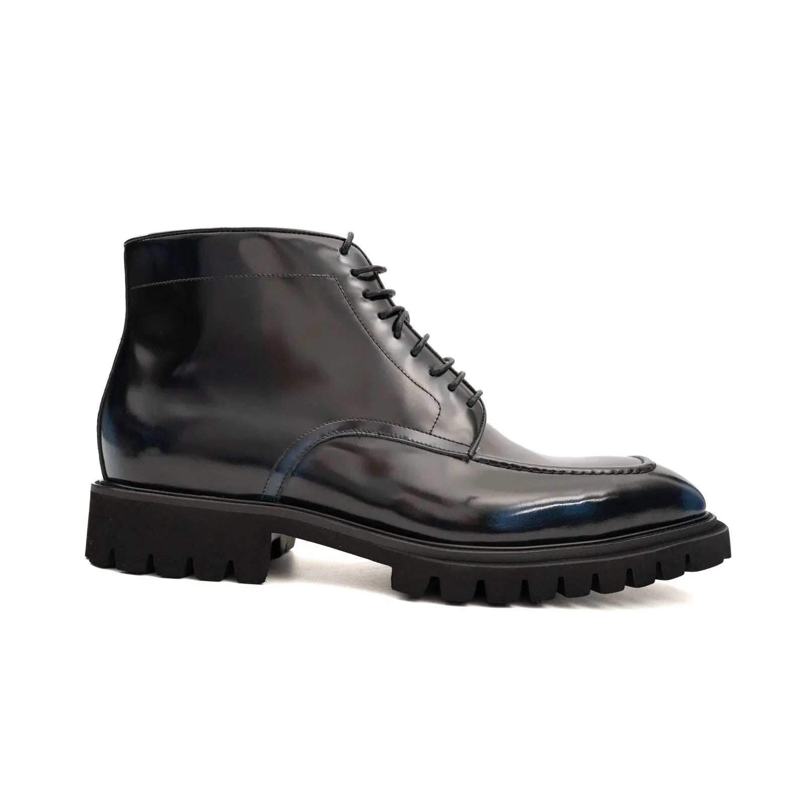 Blue Patent Lug Sole Boot DIVINCH