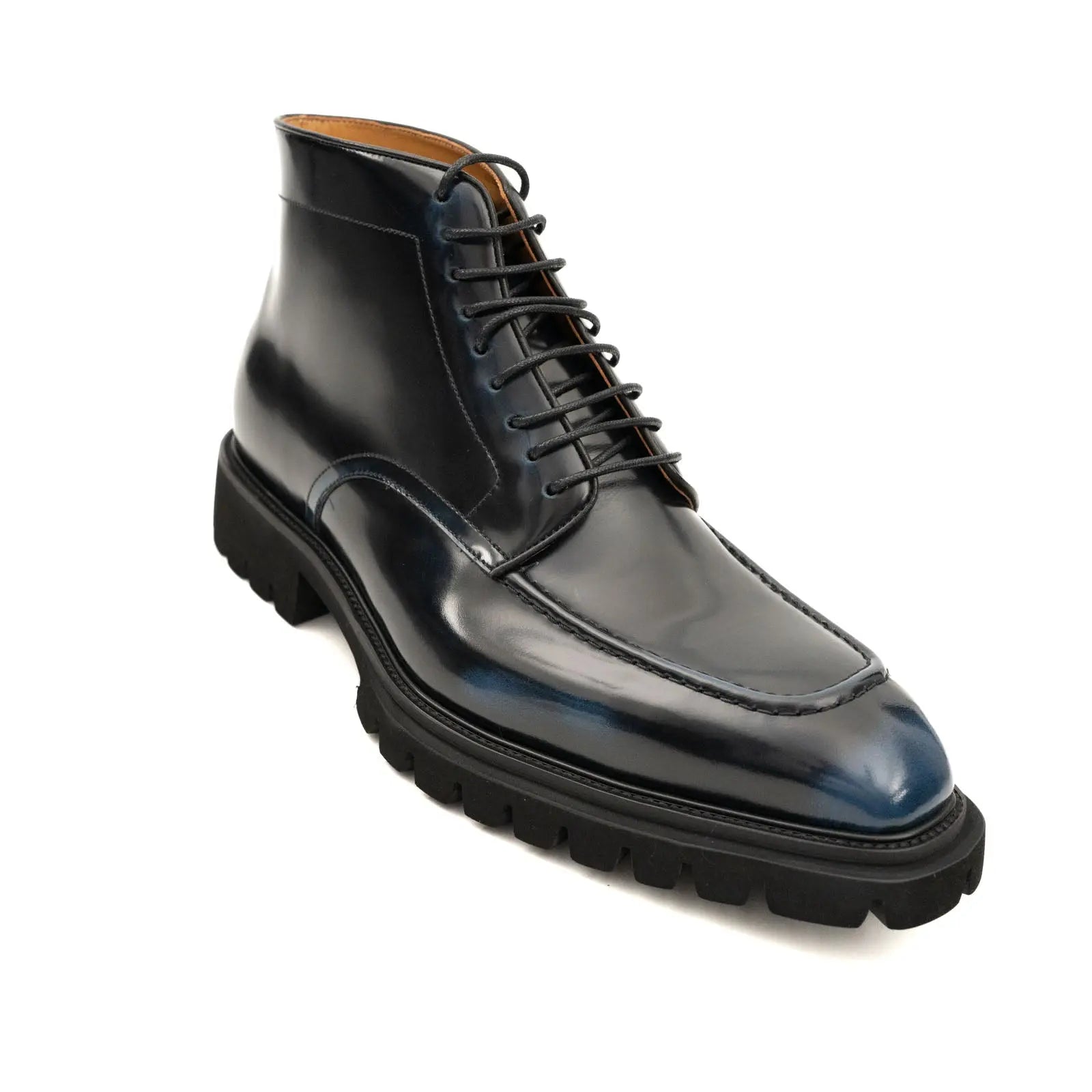 Blue Patent Lug Sole Boot DIVINCH