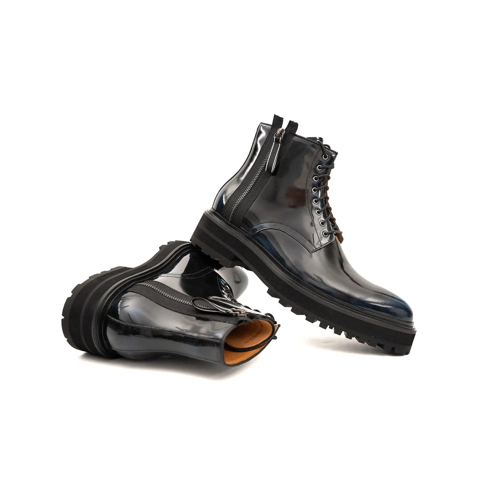 Blue Patent Side-Zip Combat Boot DIVINCH