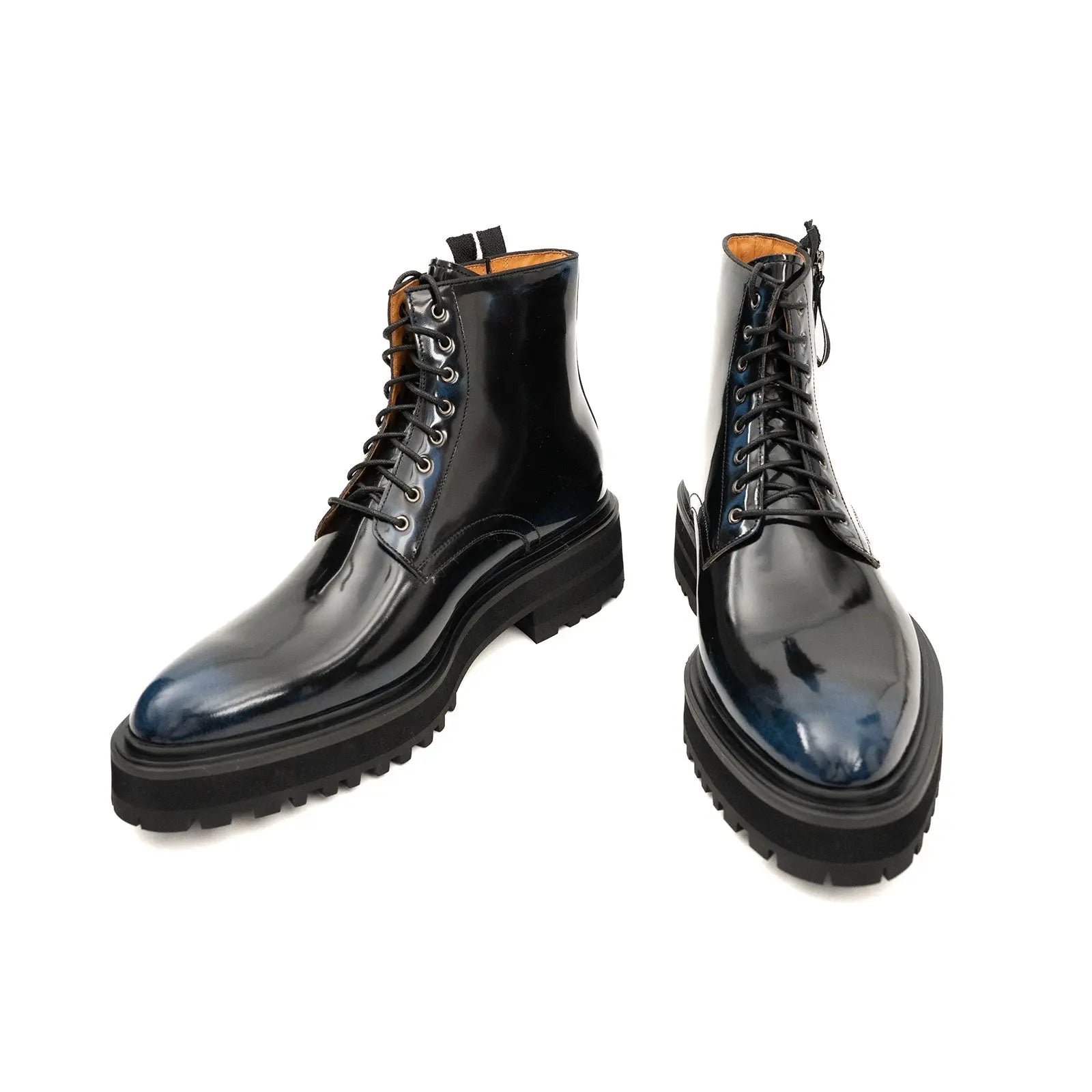 Blue Patent Side-Zip Combat Boot DIVINCH