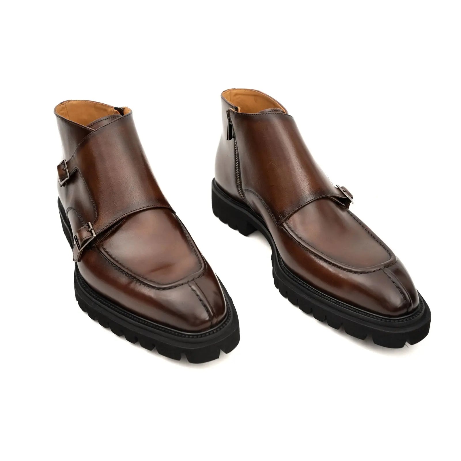 Borwn Burnished Double Monk Boot DIVINCH